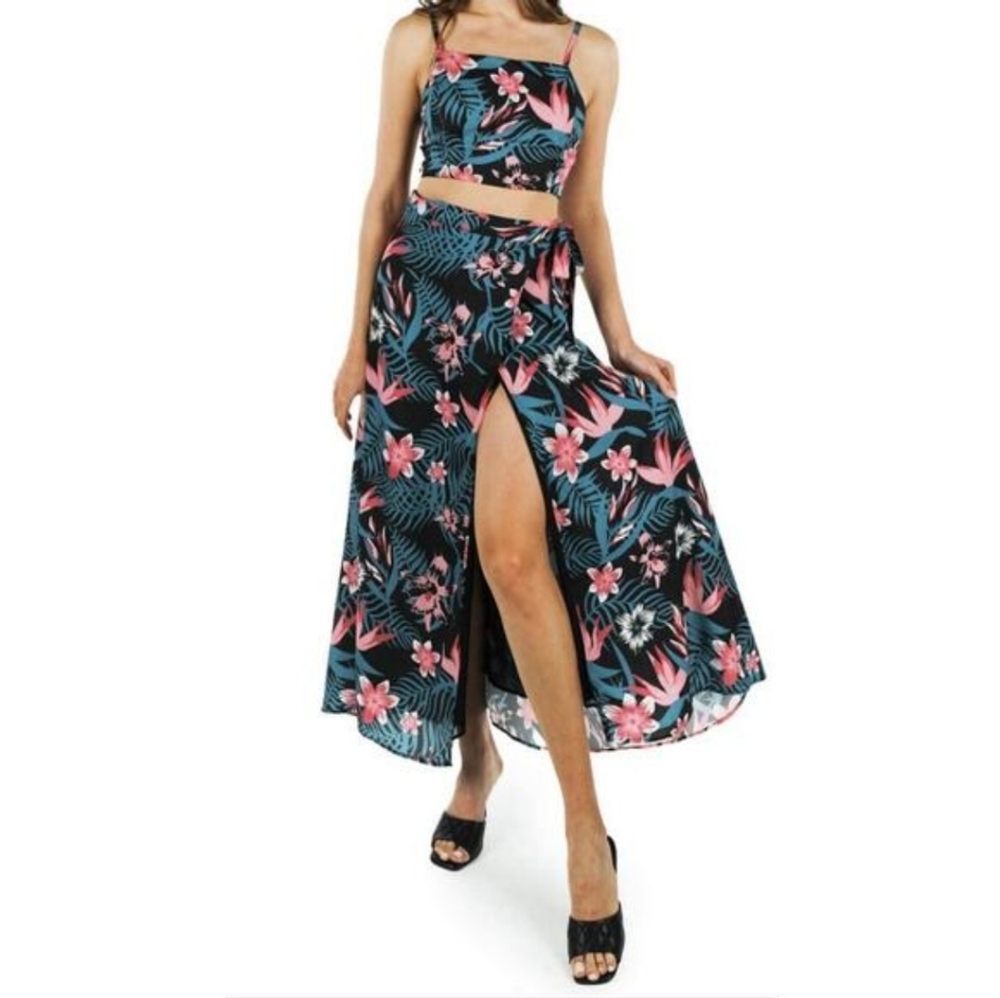 Tipsy Elves Florescent Foliage 2 Piece Maxi Skirt Top Set